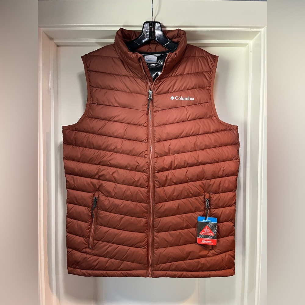 Mens Medium Columbia Slope Edge Insulated Vest Auburn Puffer Omni-Heat Insulated